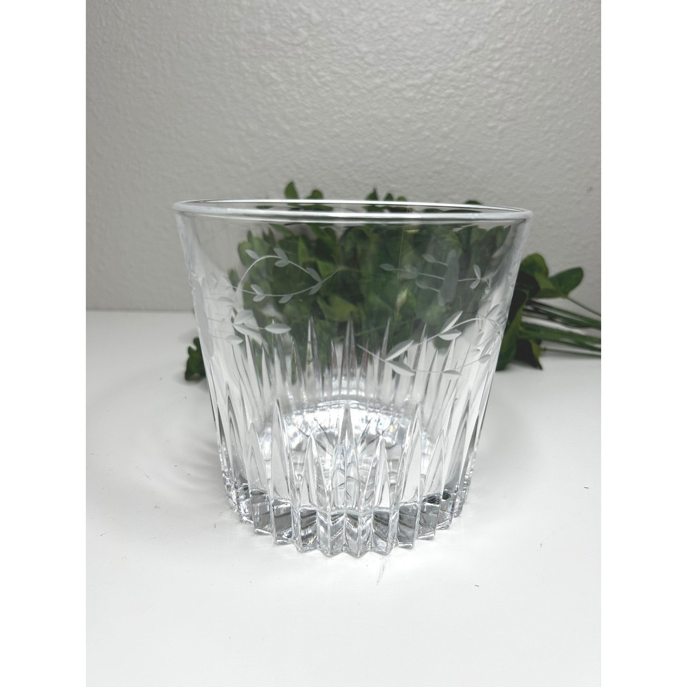 Princess House crystal Ice Bucket Etched Floral Wedge Cut Starburst